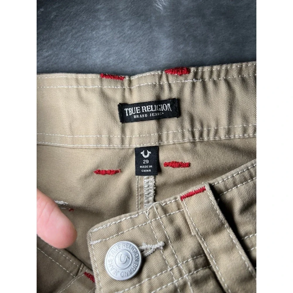 True Religion Pants Men Size 29x31 Stitch Pockets Cargo Tan‎ Pants Y2K Utility